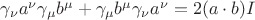 $ \gamma_\nu a^\nu \gamma_\mu b^\mu+ \gamma_\mu b^\mu \gamma_\nu a^\nu =2(a \cdot b) I$