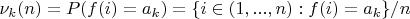 $\nu_k(n)=P(f(i)=a_k)=\{ i \in (1,...,n):f(i)=a_k\}/n$