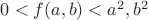 $0<f(a,b)<a^2,b^2$