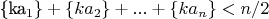 \{ka_1\}+\{ka_2\}+...+\{ka_n\}<n/2