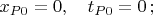 $x_{P0}=0, \quad t_{P0}=0 \,; $