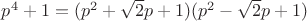 $p^4+1=(p^2+\sqrt{2}p+1)(p^2-\sqrt{2}p+1)$