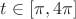 $t \in [\pi, 4\pi]$