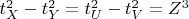 $t_X^2-t_Y^2=t_U^2-t_V^2=Z^3$