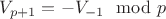 $V_{p+1}=-V_{-1}\mod p$