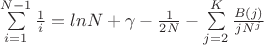 $\sum\limits_{i=1}^{N-1}{\frac 1i}=lnN+\gamma-\frac{1}{2N}-\sum\limits_{j=2}^{K}{\frac{B(j)}{jN^j}}$