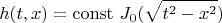 $$
h(t, x) = \operatorname{const} \, J_0 (\sqrt{t^2 - x^2})
$$