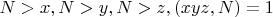 $N>x, N>y, N>z, (xyz,N)=1$