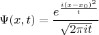 $$\Psi(x,t)=\frac{e^{\frac{i(x-x_0)^2}{t}}}{\sqrt{2\pi i t}}$$