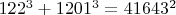 $122^3+1201^3=41643^2$