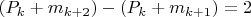 $(P_k + m_{k+2}) - (P_k + m_{k+1}) = 2$