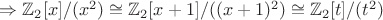 $\Rightarrow \mathbb Z_2[x] / (x^2) \cong \mathbb Z_2 [x+1] / ((x+1)^2) \cong \mathbb Z_2[t]/(t^2)$