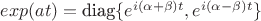 $exp(at)=\text{diag}\{e^{i(\alpha+\beta)t},e^{i(\alpha-\beta)t}\}$