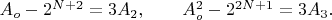 $A_o-2^{N+2}=3A_2, \qquad A_o^2-2^{2N+1}=3A_3. \qquad$