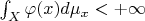 $\int_X\varphi(x) d\mu_x<+\infty$