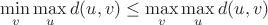 $\min\limits_{v}\max\limits_{u}d(u,v) \leq\max\limits_{v}\max\limits_{u}d(u,v)$