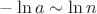 $-\ln a\sim\ln n$