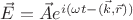 $\[\vec E = \vec A{e^{i(\omega t - (\vec k,\vec r))}}\]$