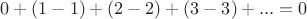 $0+(1-1)+(2-2)+(3-3)+...=0$