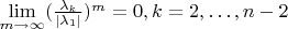$\lim\limits_{m \to \infty}(\frac{\lambda_k}{\left\lvert\lambda_1\right\rvert})^m = 0, k = 2, \dots, n - 2$