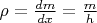 $\rho=\frac{dm}{dx}=\frac{m}{h}$