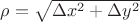 $\rho = \sqrt{\Delta x^2+\Delta y^2&}$