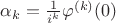 $\alpha_k =\frac{1}{i^k}\varphi^{(k)}(0)$