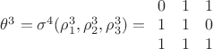 $\[{\theta ^3} = {\sigma ^4}(\rho _1^3,\rho _2^3,\rho _3^3) = \begin{array}{*{20}{c}}
  0&1&1 \\ 
  1&1&0 \\ 
  1&1&1 
\end{array}\]$