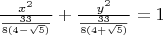 $\frac {x^2} {\frac {33} {8(4-\sqrt{5})}} + \frac {y^2} {\frac {33} {8(4+\sqrt{5})}} = 1$