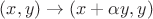 $(x,y)\to (x+\alpha y,y)$