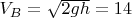 $V_B=\sqrt {2gh}=14$