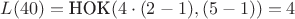 $L(40) = \text{НОК}(4 \cdot (2-1), (5-1))=4$