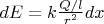 $dE=k\frac {Q/l} {r^2}dx$