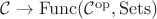 $\mathcal{C} \to \operatorname{Func}(\mathcal{C}^{\operatorname{op}},\operatorname{Sets})$