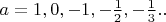 $a=1,0,-1,-\frac{1}{2},-\frac{1}{3}..$