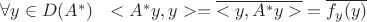 $\forall y \in D(A^*) \ \ <A^* y,y> = \overline{<y,A^* y>} = \overline{f_y(y)}$