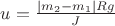 $u = \frac{|m_2 - m_1|Rg}{J}$
