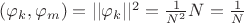 $(\varphi_k,\varphi_m)=||\varphi_k||^2=\frac {1}{N^2}N=\frac {1}{N}$