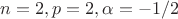 $n=2,p=2,\alpha=-1/2$