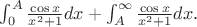 $\int_{0}^{A} \frac {\cos x} {x^2+1}dx + \int_{A}^{\infty} \frac {\cos x} {x^2+1}dx$.