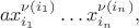 $$ax_{i_1}^{\nu(i_1)}\ldots x_{i_n}^{\nu(i_n)},$$