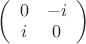 $
\left( \begin{array}{cc} 0 & -i\\ 
i & 0 \end{array} \right)$