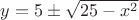 $y=5\pm \sqrt{25-x^2}$