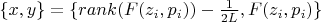 $\{ x,y \}= \{ rank(F(z_i, p_i))-\frac{1}{2 L}, F(z_i, p_i) \}$