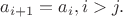 $a_{i+1}=a_i, i>j.$