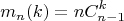 $$m_n(k)=nC_{n-1}^{k}$$