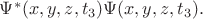$\Psi^*(x,y,z,t_3)\Psi(x,y,z,t_3).$