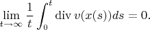 $$\lim_{t\to\infty}\frac{1}{t}\int_0^t\mathrm{div}\,v(x(s))ds=0.$$