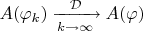 $A(\varphi_k)\xrightarrow[k\to\infty]{\mathcal{D}}A(\varphi)$
