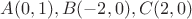 $A(0,1), B(-2,0), C(2,0)$